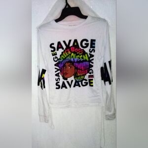 On Fire White Long Sleeve Tee with Multicolor Graphic